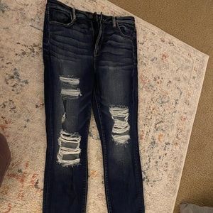 dark wash american eagle high waisted ripped jean